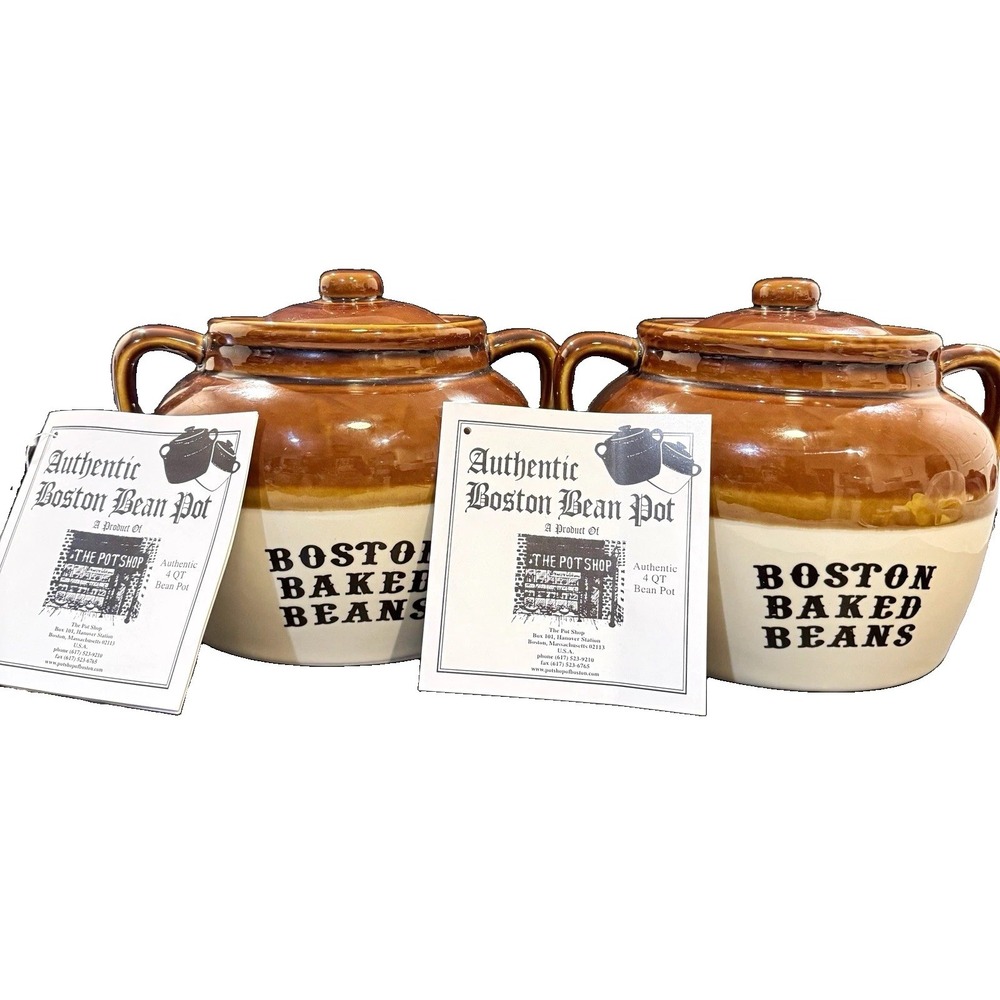 The Pot Shop Boston 4 QT Baked Bean Pot Stoneware Crock Set Unused W/ Tags NOS